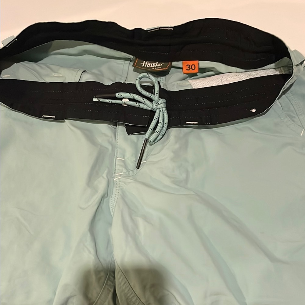 Howler Brothers Aqua and Black Swim Trunks